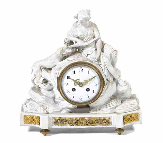 Appraisal: A Sevres Style Bisque Porcelain Figural Mantel Clock surmounted with