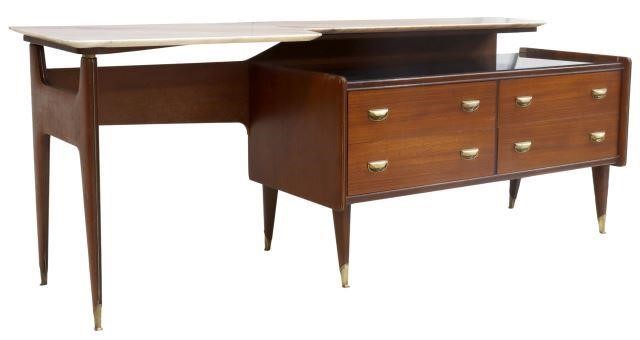 Appraisal: Italian mid-century modern rosewood dresser c s shaped stone top