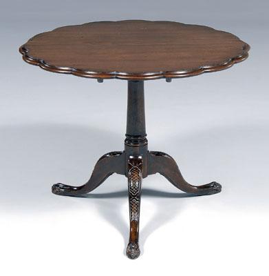 Appraisal: Fine Chippendale tea table carved mahogany molded top tilting above