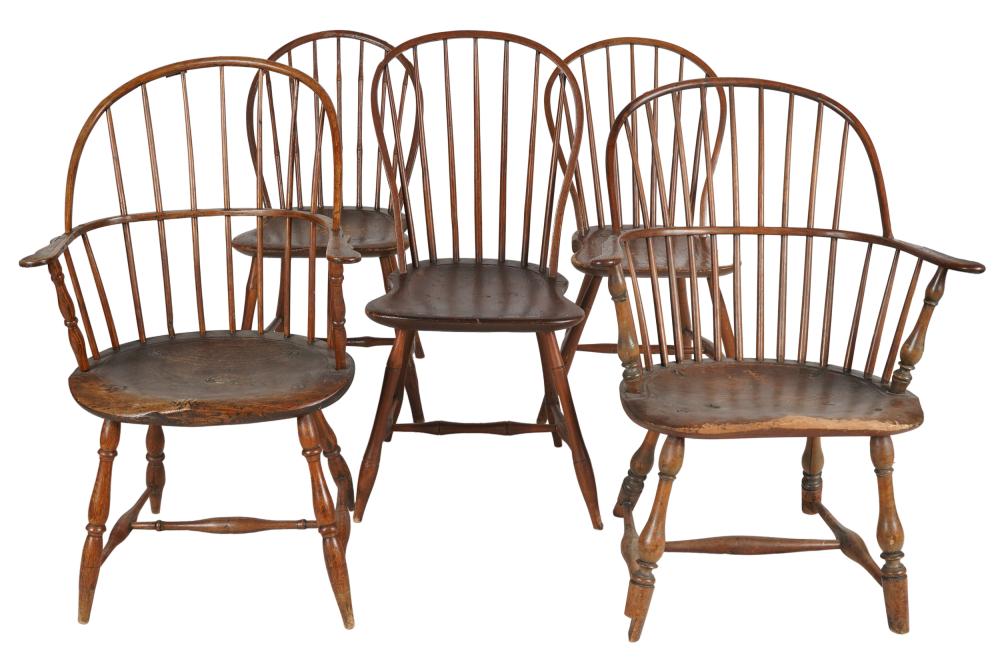 Appraisal: COLLECTION OF FIVE WINDSOR CHAIRScomprising two armchairs and three side