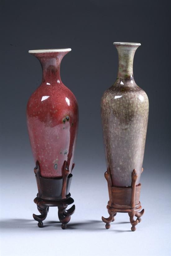 Appraisal: TWO CHINESE PEACH BLOOM PORCELAIN AMPHORA VASES Each with Kangxi