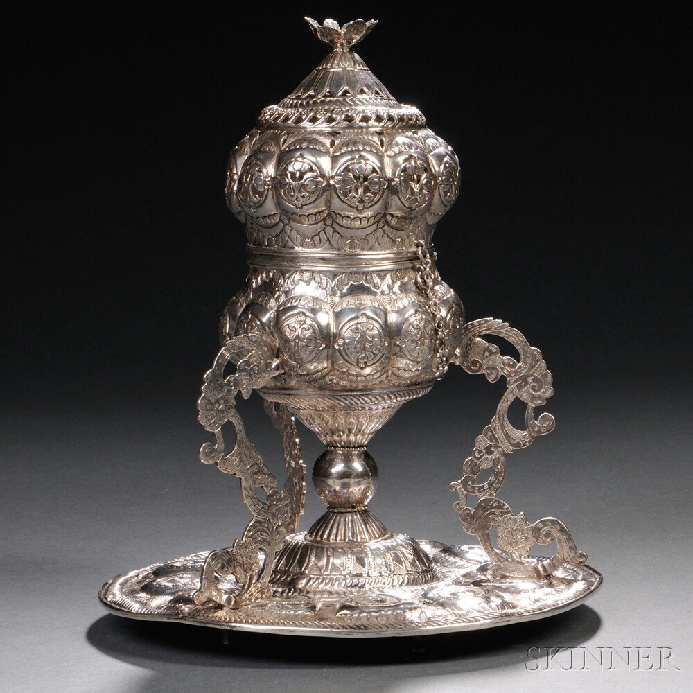 Appraisal: Southeast Asian Low Grade Silver Incense Burner the waisted and