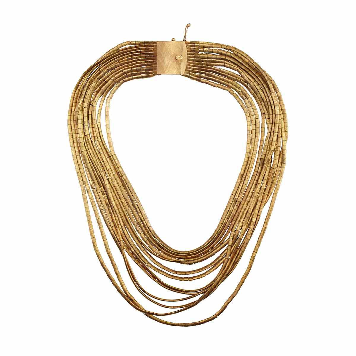 Appraisal: k Yellow Gold Thirteen Strand Necklace with a bark texture