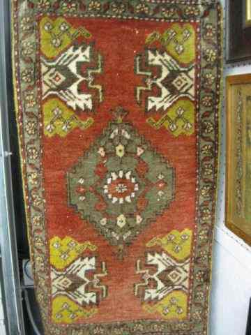 Appraisal: Hamadan Persian Handmade Mat geometric designs on salmon ' ''