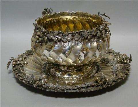 Appraisal: TURKISH SILVER PUNCH BOWL AND UNDERTRAY Marked the finely cast