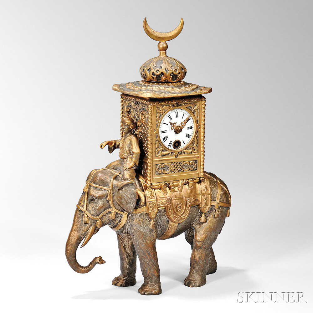 Appraisal: Austrian Gilt-bronze Elephant Clock late th early th century decorated