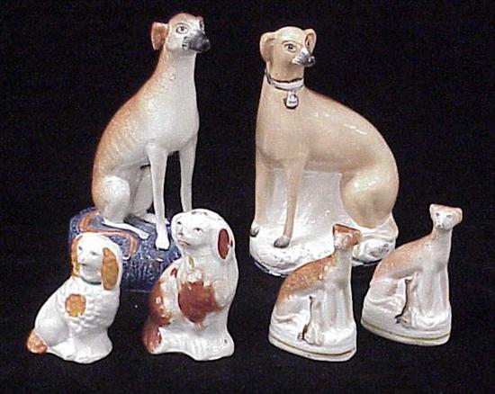 Appraisal: Collection of Staffordshire dogs including two '' h whippets ''