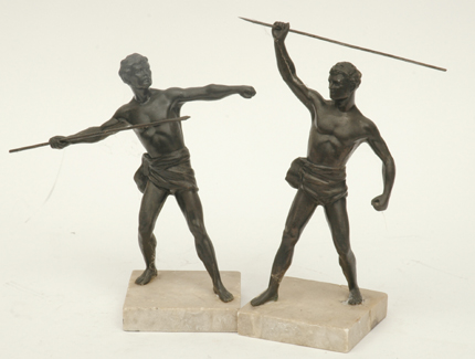 Appraisal: TWO SPELTER FIGURES OF HUNTERS