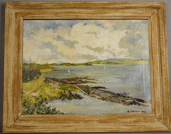 Appraisal: Robert John Woods - Irish Lake Scene Oil on canvas