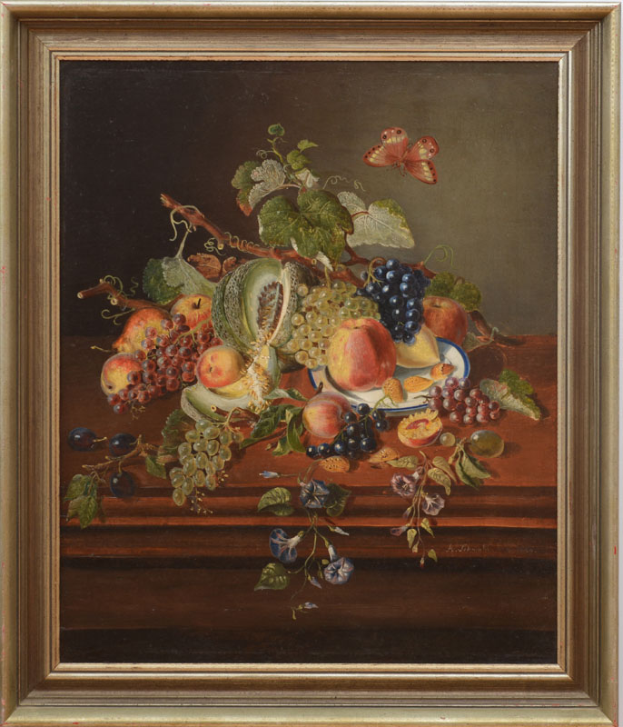 Appraisal: A SCHMAHL STILL LIFE WITH FRUIT AND MORNING GLORY Oil