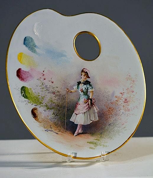 Appraisal: French Creil Art French Creil handpainted artist palette Belle epoque