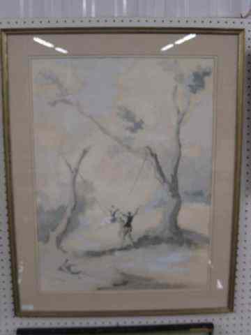 Appraisal: Roderic Montagu Watercolor Gouache couple swing signed dated well listed