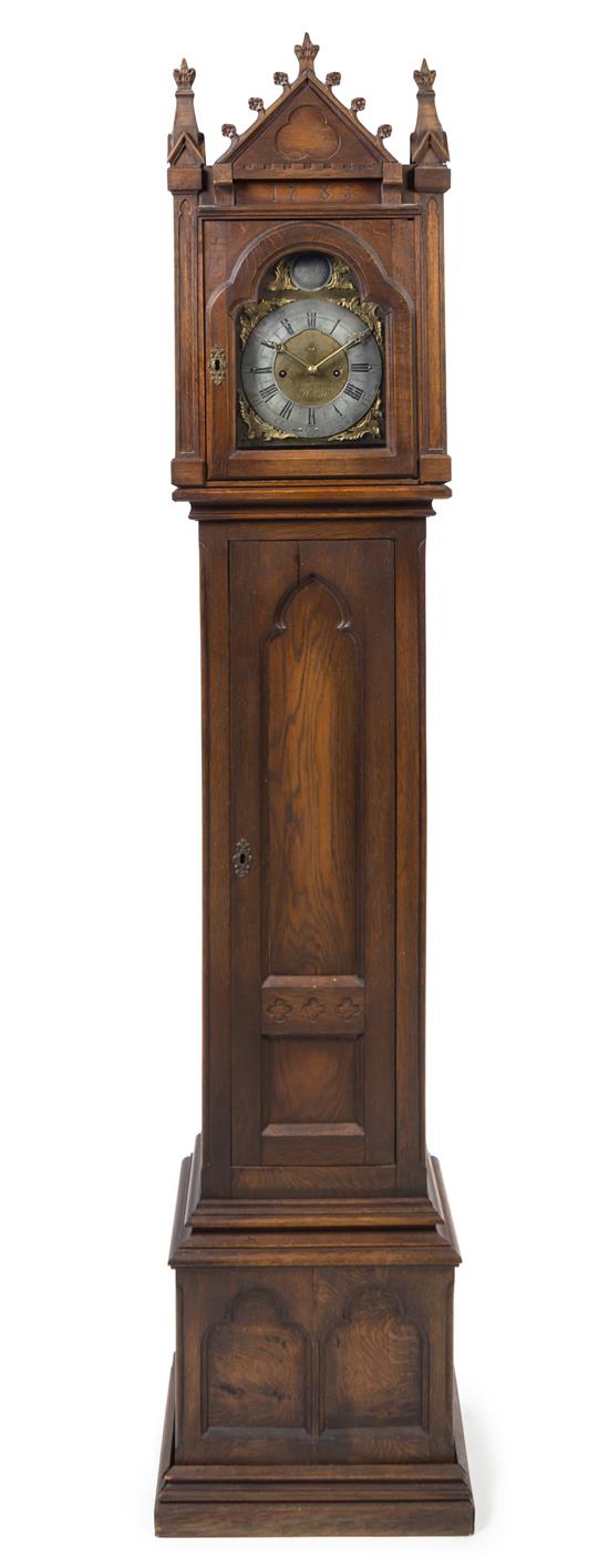 Appraisal: Sale Lot A Continental Gothic Revival Oak Tall Case Clock