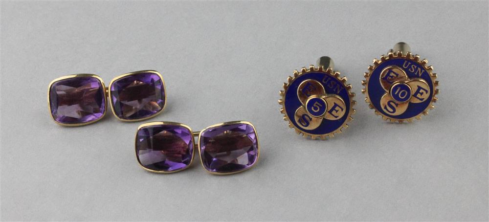 Appraisal: A PAIR OF AMETHYST AND K GOLD CUFFLINKS AND A