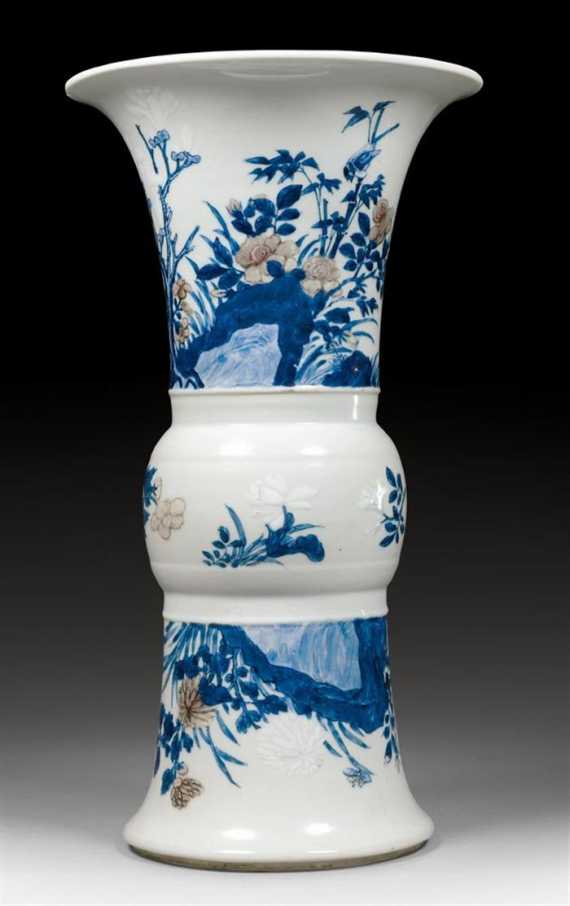 Appraisal: A GU SHAPED VASE WITH BIRDS AND FLOWERS IN BLUE