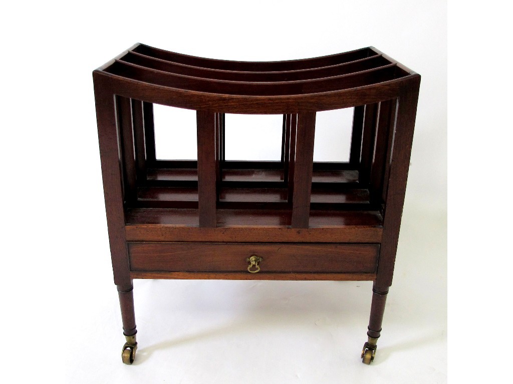 Appraisal: A Regency mahogany three division Canterbury with a single drawer