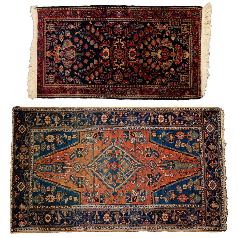 Appraisal: PERSIAN WOOL RUGS items including an abstract geometric pattern having