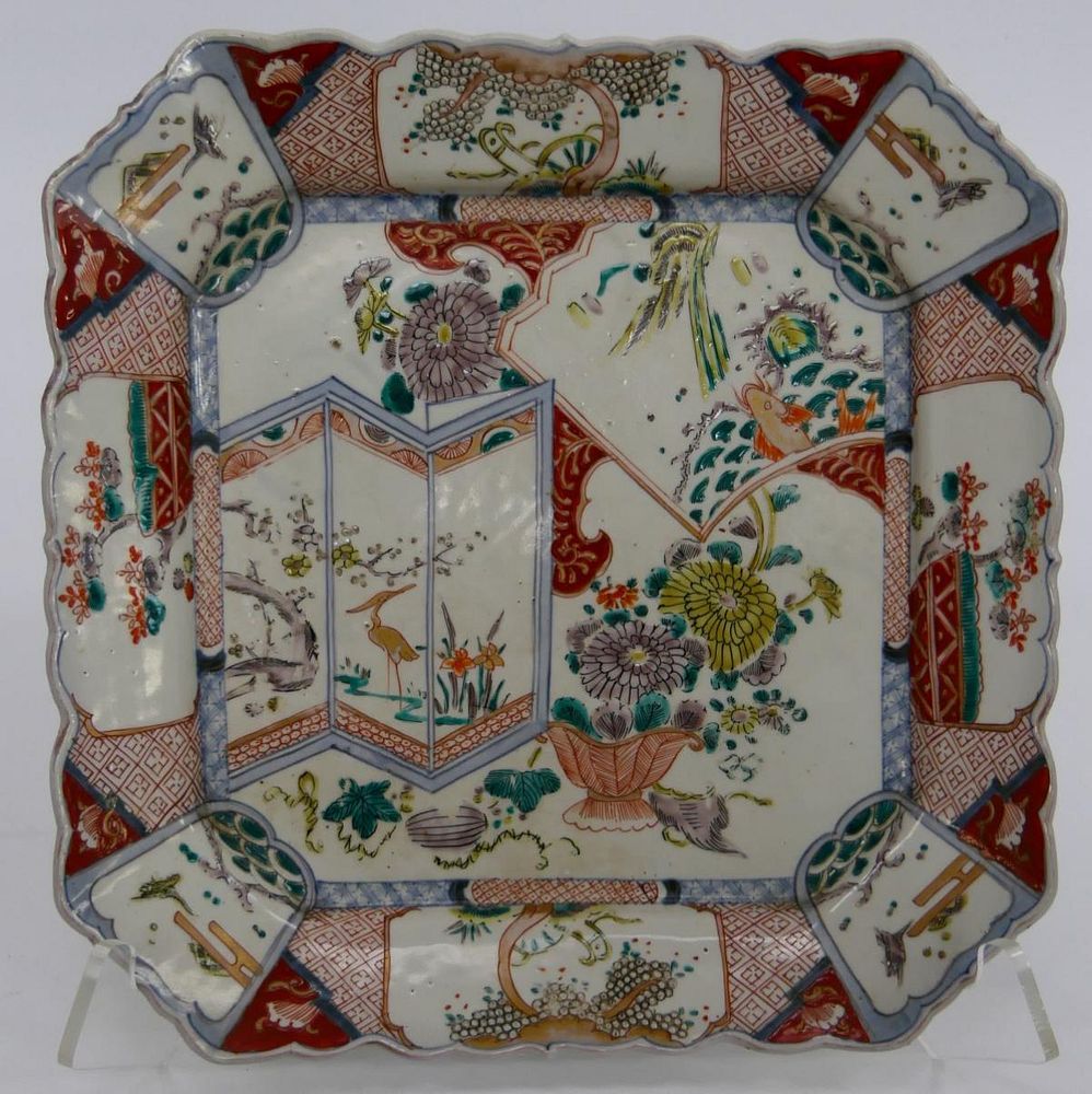 Appraisal: ANTIQUE IMARI JAPAN PORCELAIN SQUARE FORM PLATTER Antique Imari Japanese