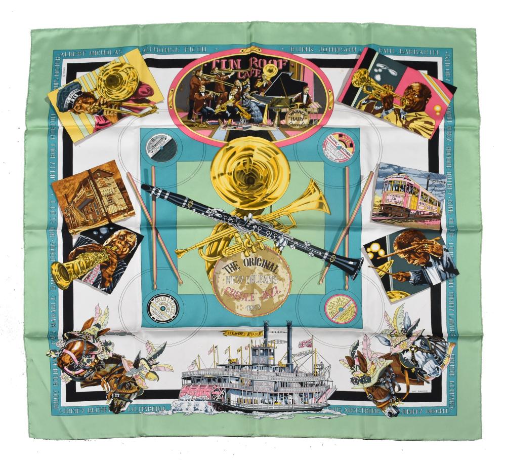 Appraisal: HERMES SILK SCARF Signed Depicting the New Orleans Blues by