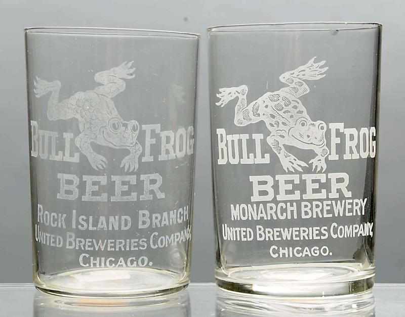 Appraisal: Lot of Bull Frog Acid-Etched Beer Glasses Includes one rare