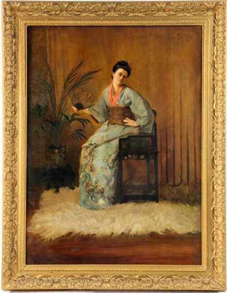 Appraisal: att Alfred Stevens - ''Madame Butterfly''oil on canvas lined th