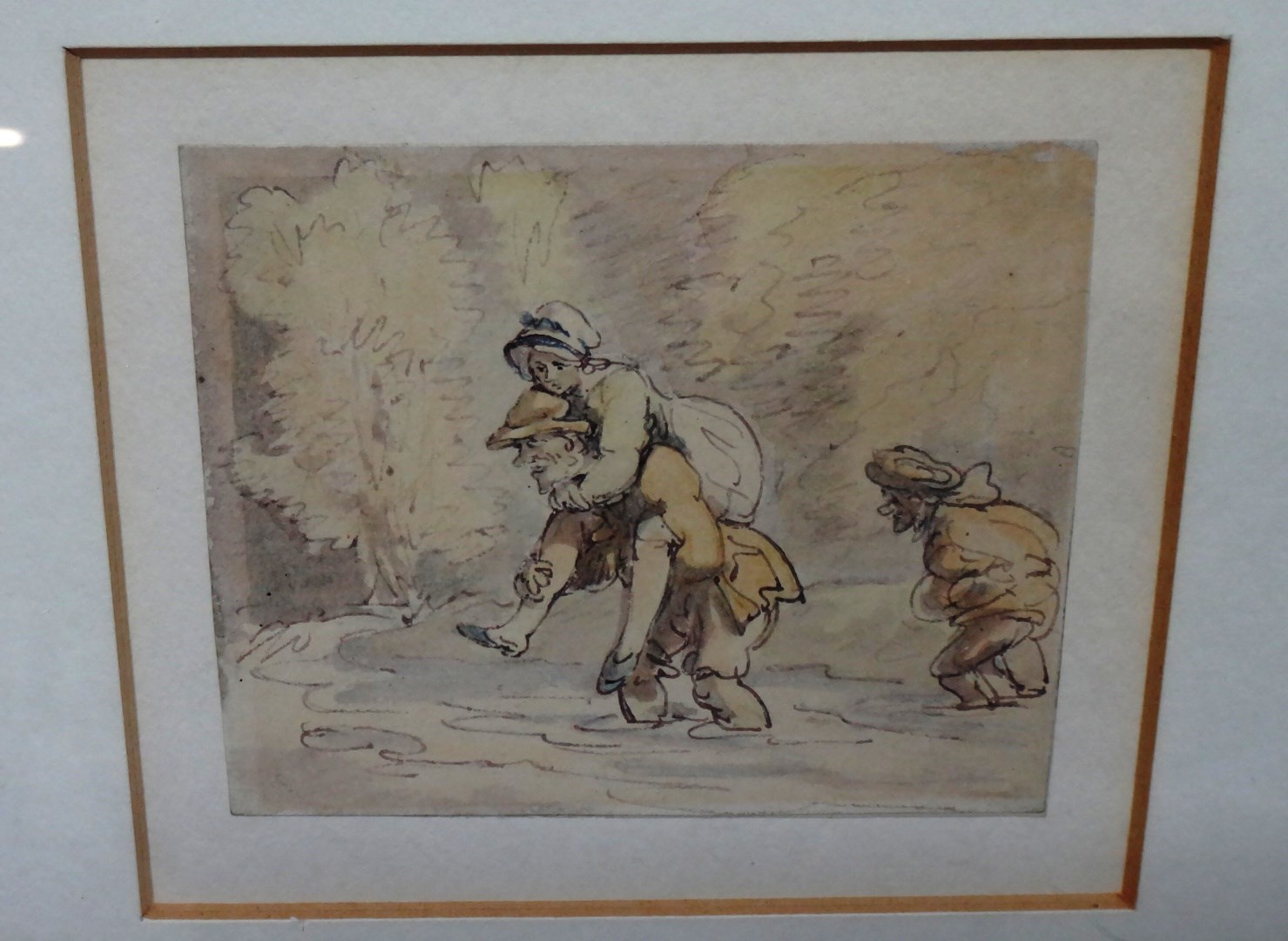 Appraisal: Thomas Rowlandson - Figures crossing a stream watercolour and pencil