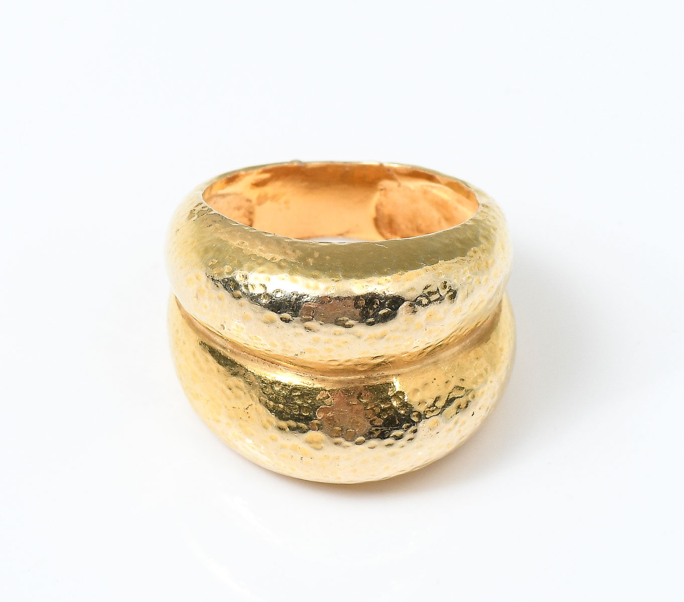 Appraisal: K HAMMERED DOUBLE DOME RING Great looking K yellow gold