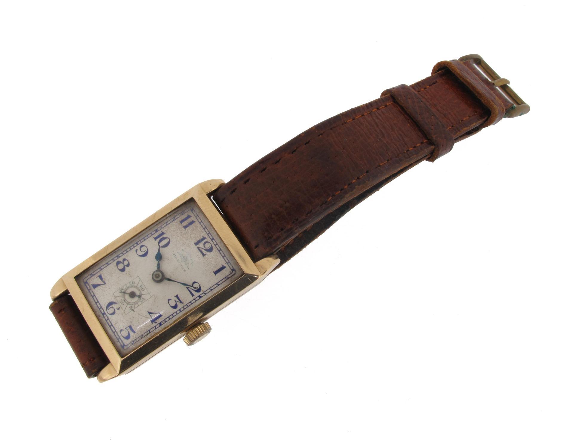 Appraisal: A rectangular ct gold wristwatch by Rotary