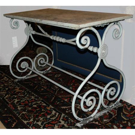 Appraisal: Victorian Marble Top Painted Iron Table Estimate -