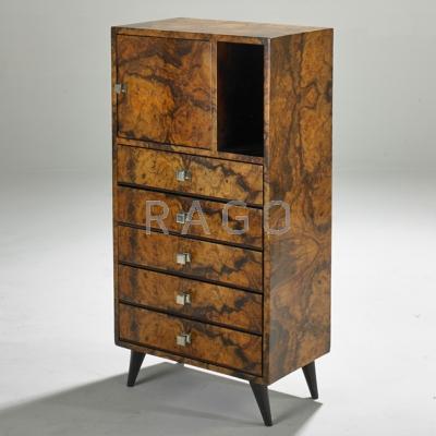 Appraisal: EUROPEAN ART DECO Cabinet s Burlwood ebonized wood and nickled