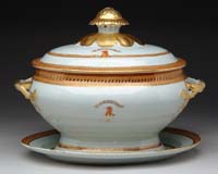 Appraisal: CHINESE EXPORT THREE PIECE SOUP TUREEN th th century The