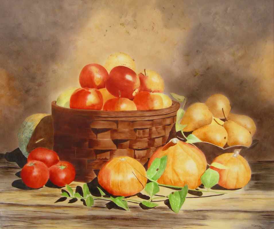 Appraisal: SALDARRIAGA Maria American - Still Life of Pears Apples Pumpkins