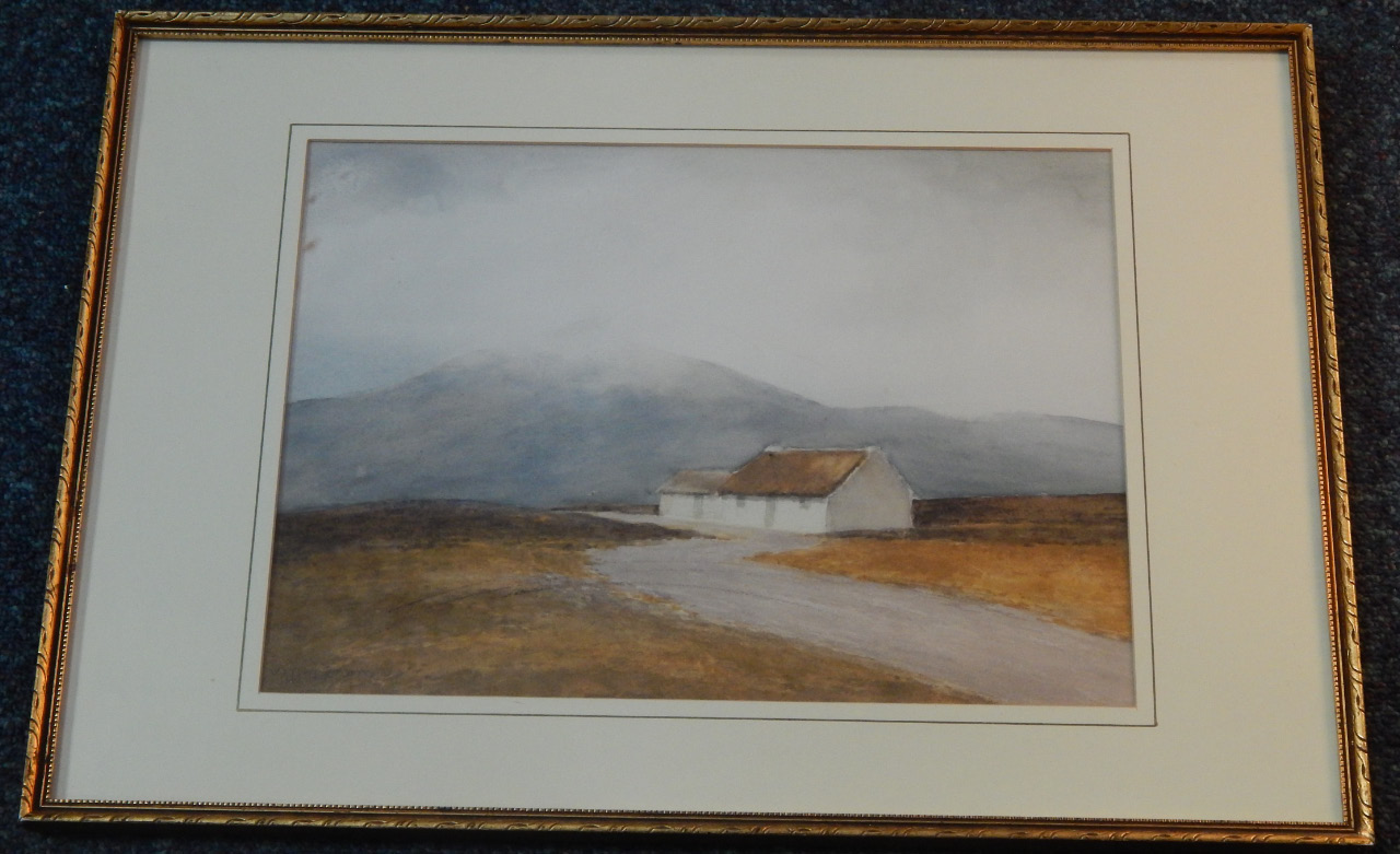 Appraisal: thC Irish School A scene of Crofter's Cottages with misty