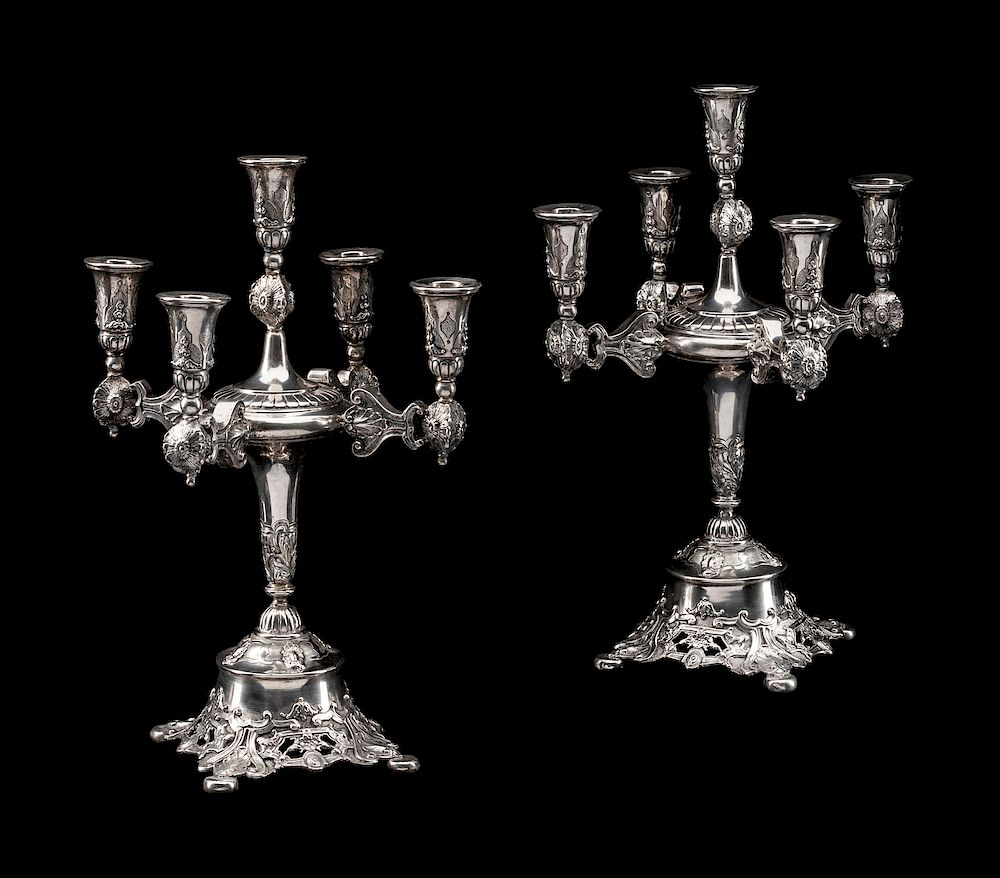 Appraisal: A Pair of Portuguese Silver Candelabra A Pair of Portuguese