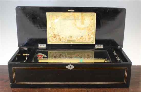 Appraisal: A th century Swiss musical box with inch cylinder playing