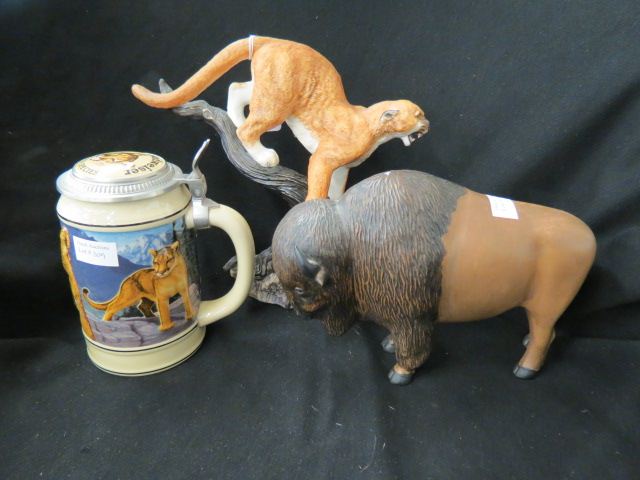 Appraisal: pc Lot porcelain mountain lion figurine The Defender Budweiser cougar