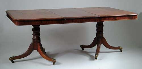 Appraisal: FINE REGENCY MAHOGANY DOUBLE PEDESTAL DINING TABLE Table consists of