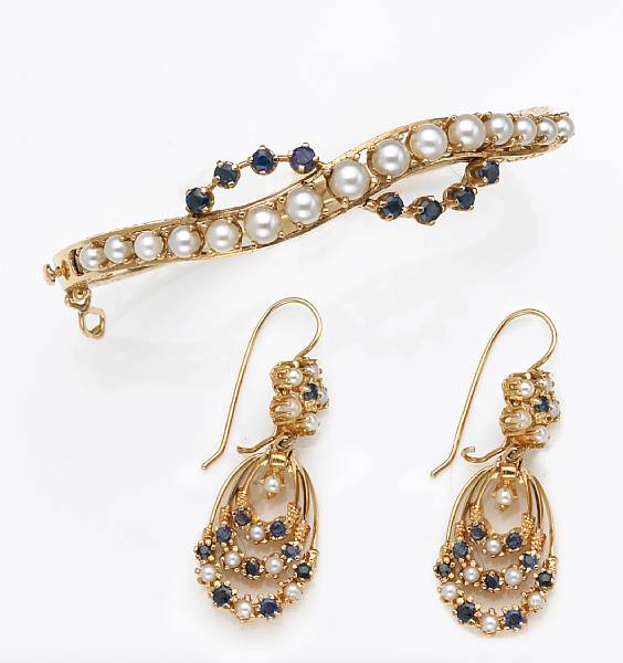 Appraisal: A set of sapphire cultured and seed pearl and k