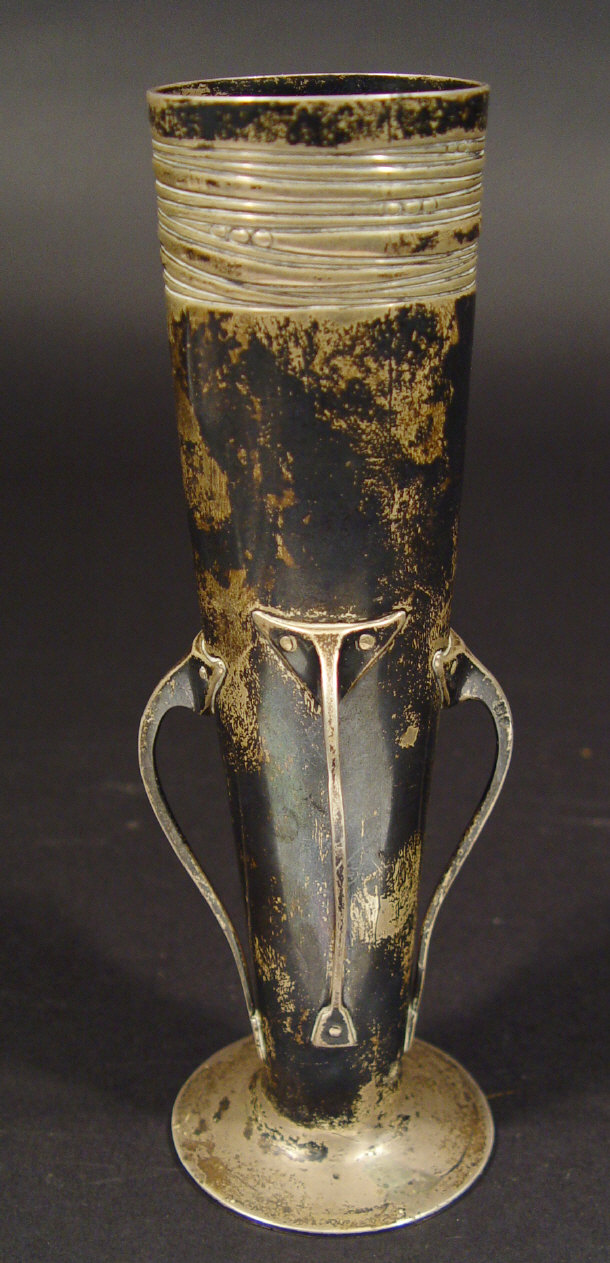 Appraisal: Liberty's Art Nouveau silver three handled vase with embossed decoration