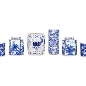 Appraisal: Six Blue and White Ceramic Articles th Century comprising a