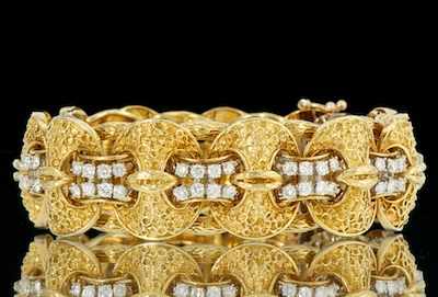 Appraisal: A Renaissance Revival Style Gold and Diamond Bracelet k yellow