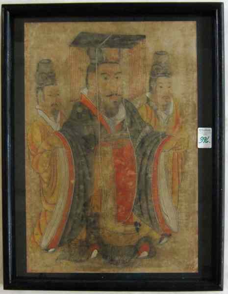 Appraisal: CHINESE MIXED MEDIA PAINTING on paper Centered with stout dignitary