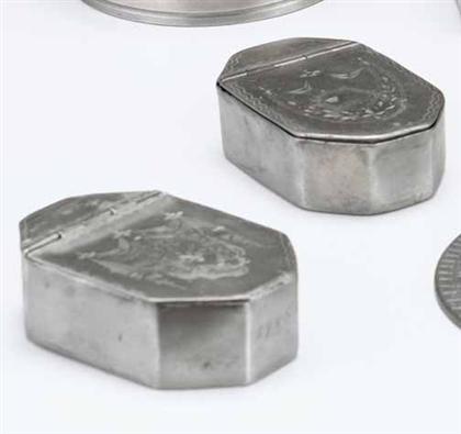 Appraisal: Pewter snuff box broadhead gurney sporle Octagonal form bright cut