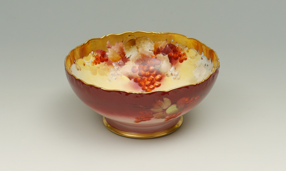 Appraisal: FRENCH LIMOGES HAND PAINTED FRUIT BOWL Tressman Vogt shaped rim