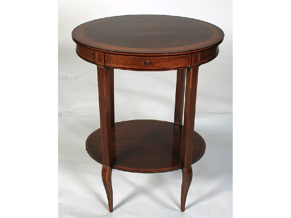 Appraisal: EDWARDIAN INLAID MAHOGANY OCCASIONAL TABLE the oval top above a