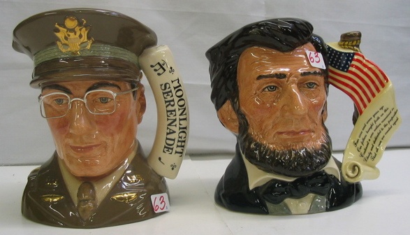 Appraisal: TWO LARGE SIZE ROYAL DOULTON GLAZED CHARACTER MUGS Abraham Lincoln