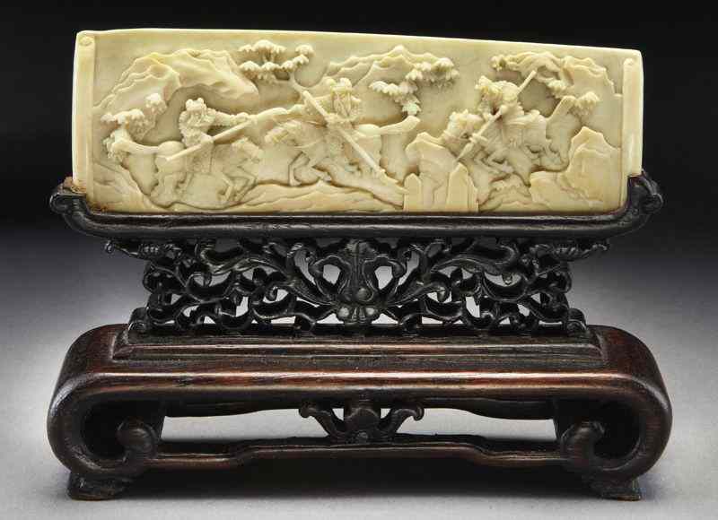 Appraisal: Chinese Qing carved ivory table screen International buyers should note