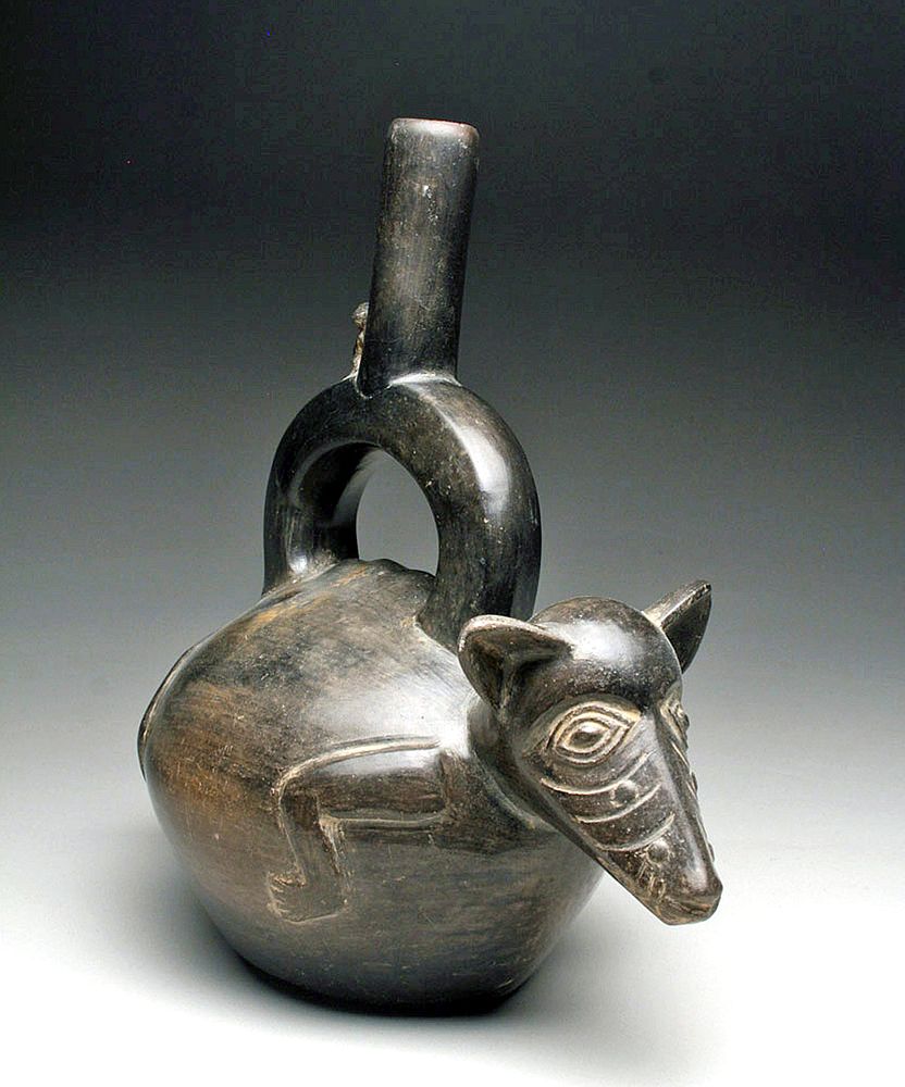 Appraisal: Inca Blackware Stirrup Vessel - Hairless Dog Pre-Columbian northern to