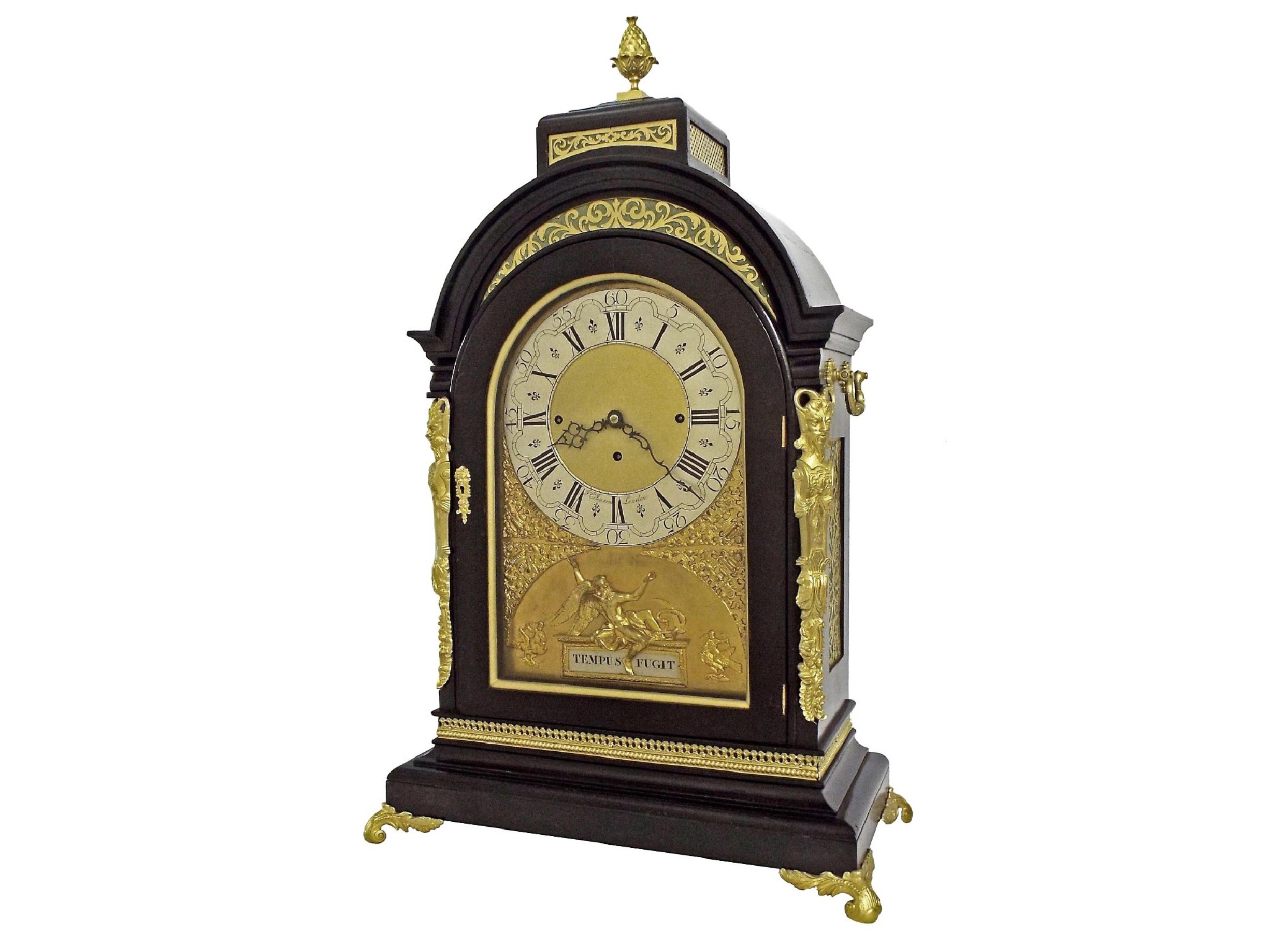 Appraisal: Fine impressive English ebonised triple fusee massive bracket clock the