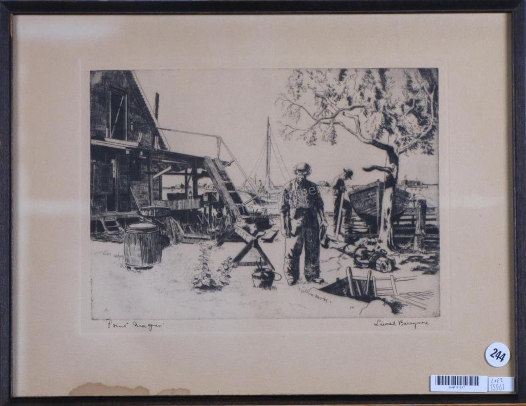 Appraisal: Two antique etchings including Point Mugu by Lionel Barrymore signed